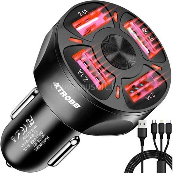 IZOXIS USB autós töltő + USB - USB Type-C/microUSB/Lightning kábel