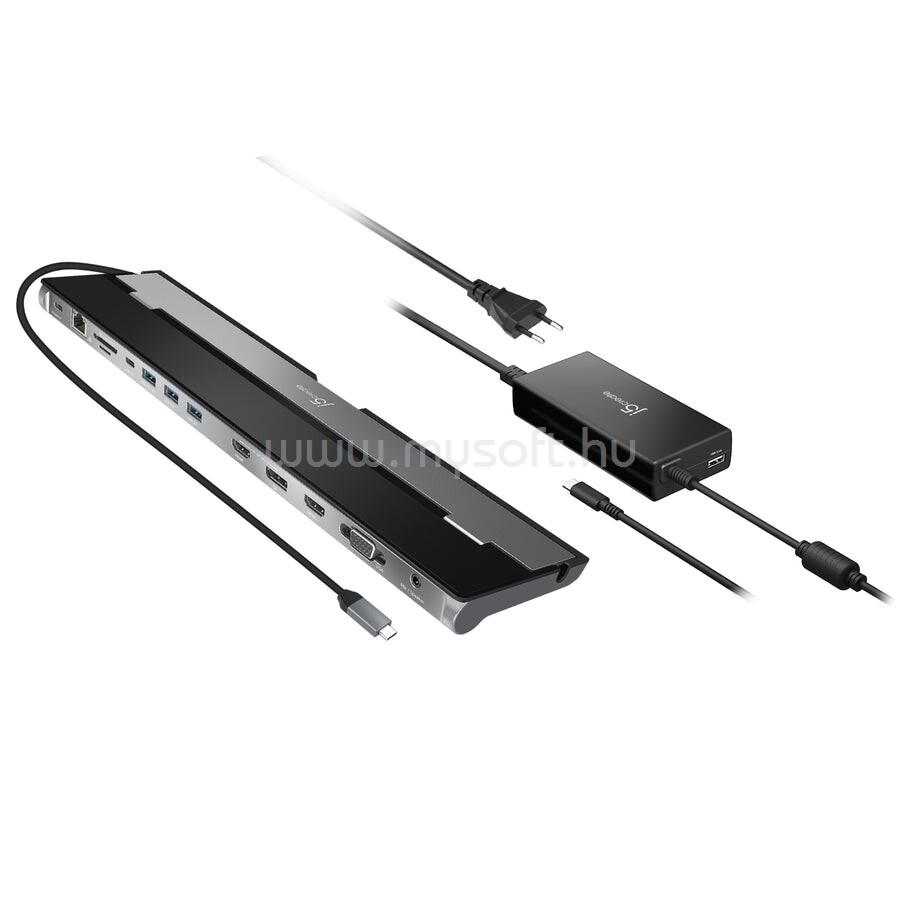J5CREATE USB-C Triple Display Docking Station with 100W PD Adapter - EU