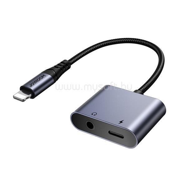 JOYROOM iPhone 14 Plus / 14 Pro Max / 14 Pro JOYROOM audió adapter és töltőkábel elosztó, cipőfűző, FEKETE