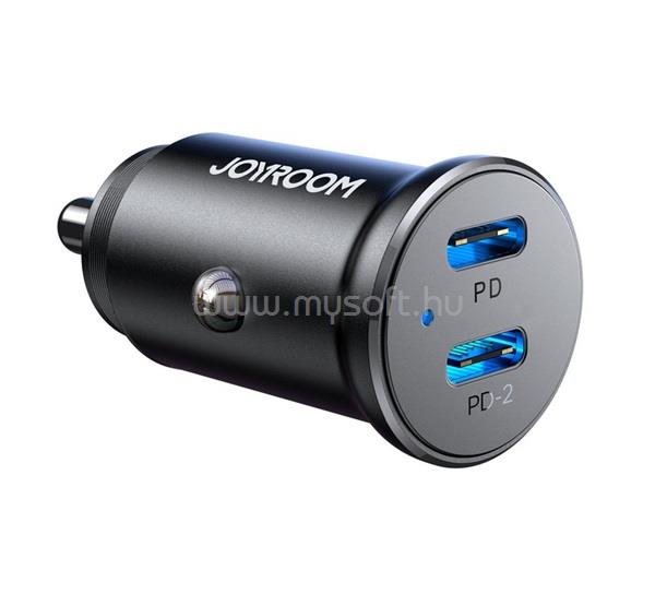 JOYROOM JOYROOM autós töltő 2 Type-C aljzat 30W, LED jelzés, FEKETE
