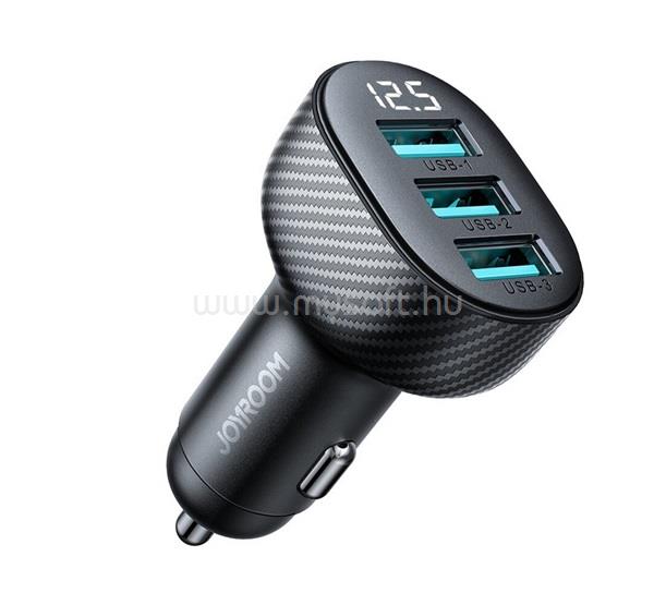 JOYROOM JOYROOM autós töltő 3 USB aljzat 18W, karbon minta, FEKETE