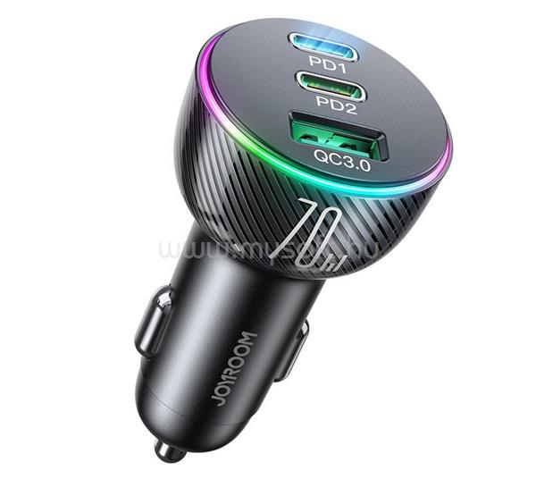JOYROOM JOYROOM autós töltő USB+2 Type-C aljzat 70W, PD gyorstöltő 3.0, FEKETE