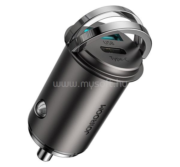 JOYROOM autós töltő USB+Type-C aljzat 45W, PD gyorstöltő 3.0, SÖTÉTSZÜRKE