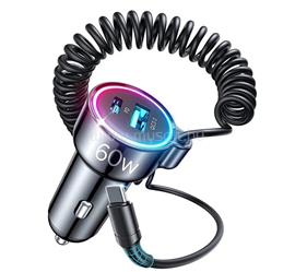 JOYROOM JOYROOM autós töltő USB+Type-C aljzat 55W, PD gyorstöltő 3.0 + fix Type-C kábel, FEKETE JOYROOM_JR-CL07 small