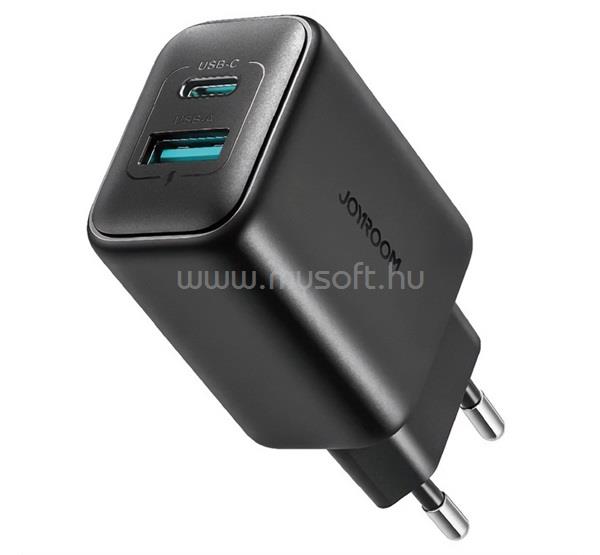 JOYROOM JOYROOM hálózati töltő USB+Type-C aljzat 25W, PD gyorstöltő 3.0, FEKETE