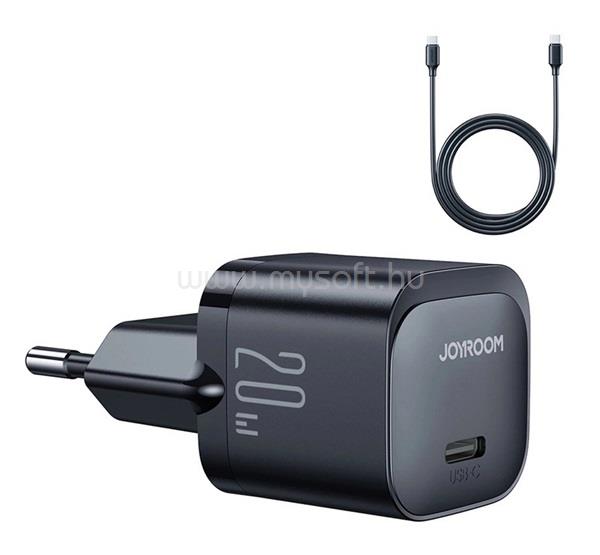 JOYROOM JOYROOM MINI hálózati töltő Type-C aljzat 20W, PD gyorstöltő + Type-C kábel, FEKETE