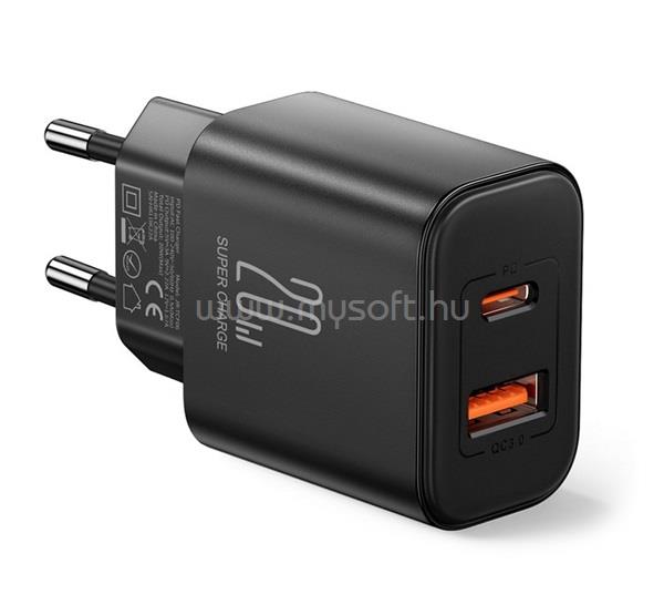 JOYROOM JOYROOM TCF05 hálózati töltő USB+Type-C aljzat 20W, PD gyorstöltő 3.0, FEKETE