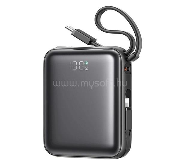 JOYROOM JOYROOM vésztöltő Type-C aljzat 10000mAh, LED kijelző + fix Type-C/lightning kábel, FEKETE