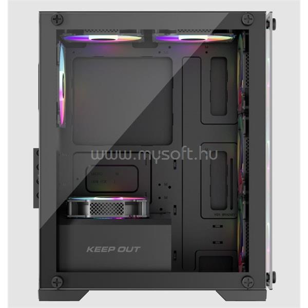 KEEP OUT Számítógépház - XC-201 GLASS (fekete, ablakos, 4x12cm ARGB venti, microATX, 1xUSB2.0, 1xUSB3.0)