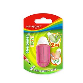 KEYROAD Hegyező, 1 lyukú, radírral, 1 db/bliszter, Keyroad Twist, vegyes színek KEYROAD_54332 small