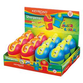 KEYROAD Hegyező 2 lyukú tartályos, fedeles, ceruzahegy gömbölyítő 12 db/display Colour Special vegyes színek KEYROAD_38419 small