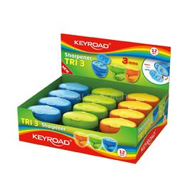 KEYROAD Hegyező 3 lyukú tartályos, fedeles 12 db/display Tris vegyes színek KEYROAD_38423 small