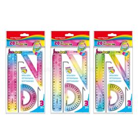 KEYROAD Vonalzókészlet, 20 cm, flexibilis vonalzó, szögmérő, derékszög vonalzó, 3 db/bliszter Flex Draw vegyes színek KEYROAD_38548 small