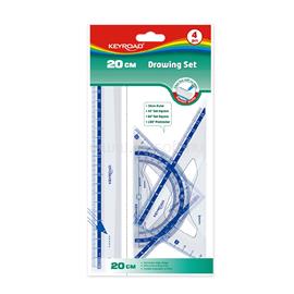 KEYROAD Vonalzókészlet, 20 cm, vonalzó, szögmérő, 45° és 60° háromszög vonalzók 4 db/bliszter Keyroad KEYROAD_38547 small