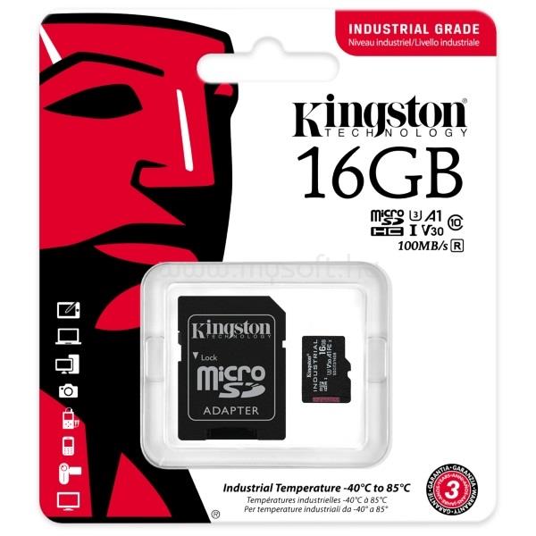 KINGSTON 16GB SD micro Industrial (SDHC Class 10 A1) (SDCIT2/16GB) memória kártya + adapter