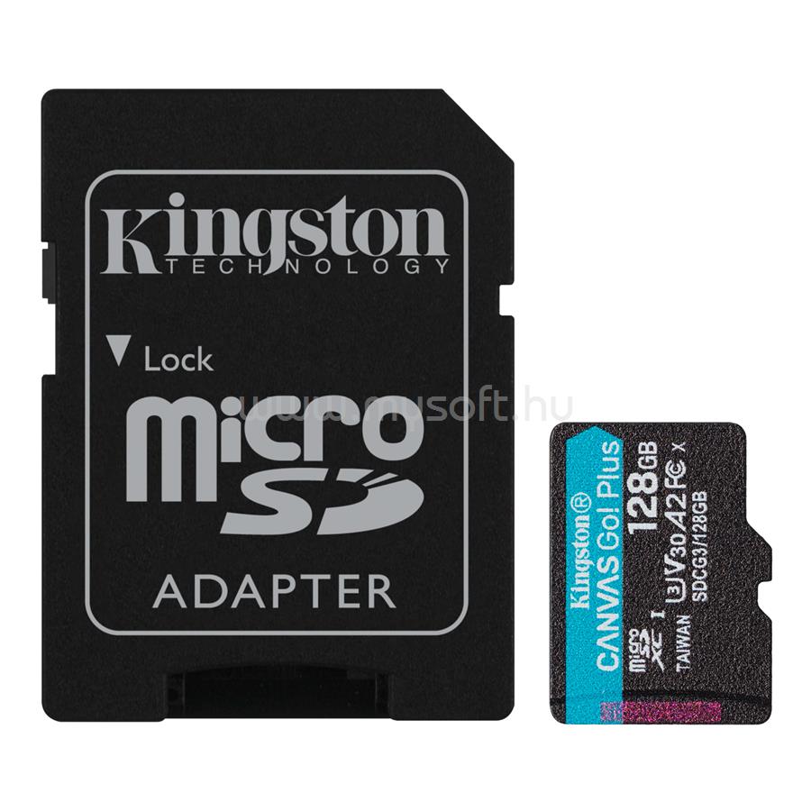 KINGSTON Canvas Go! Plus MicroSDXC 128GB, Class10, UHS-I U3 V30, A2 memóriakártya + adapter