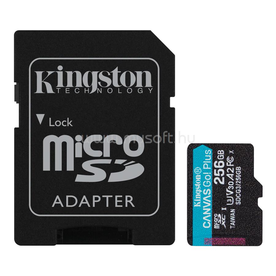 KINGSTON Canvas Go! Plus MicroSDXC 256GB, Class10, UHS-I U3 V30, A2 memóriakártya + adapter