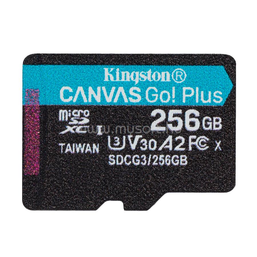 KINGSTON Canvas Go! Plus MicroSDXC 256GB, Class10, UHS-I U3 V30, A2 memóriakártya