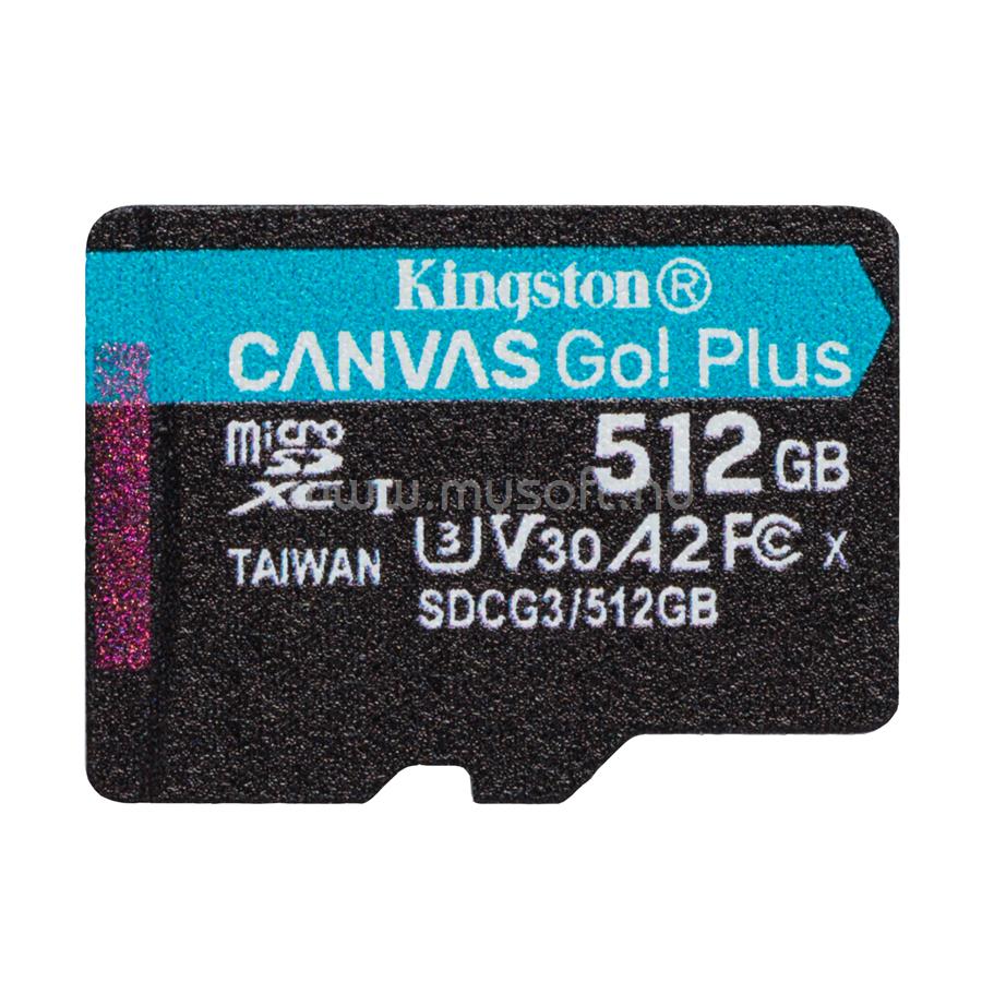 KINGSTON Canvas Go! Plus MicroSDXC 512GB, Class10, UHS-I U3 V30, A2 memóriakártya