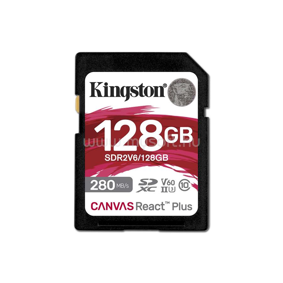 KINGSTON Canvas React Plus SDXC 128GB Class 10, UHS-II, U3, V60 memóriakártya