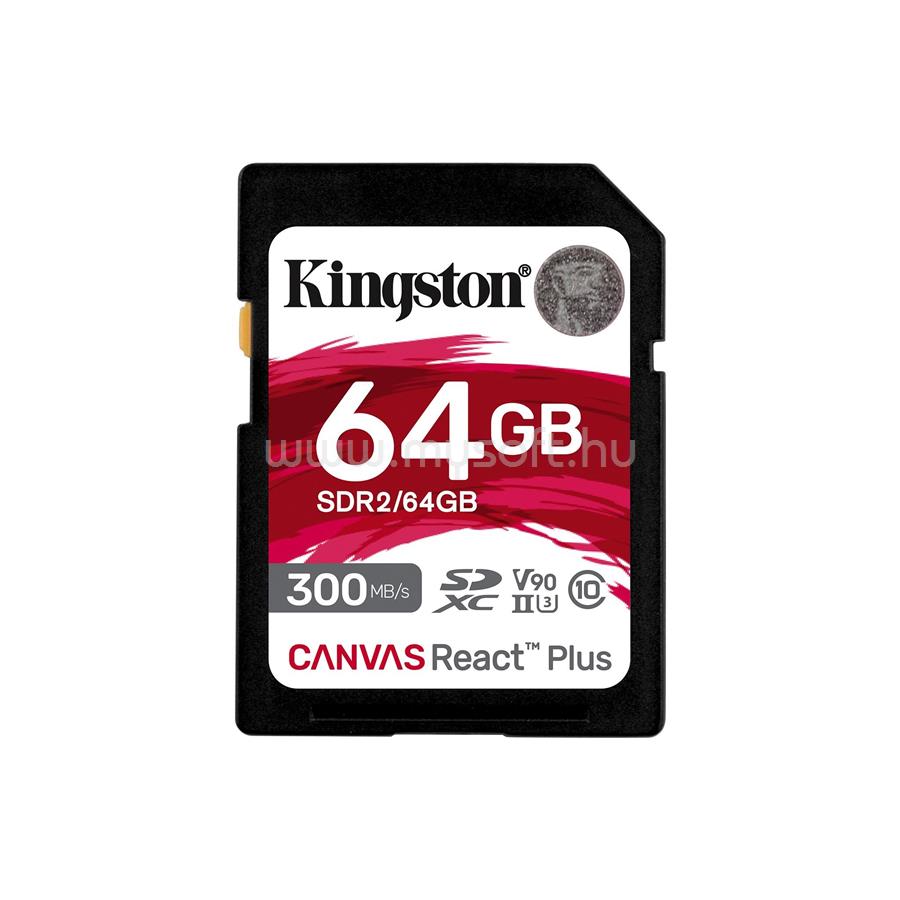 KINGSTON Canvas React Plus SDXC 64GB Class 10 UHS-II U3 V90 memóriakártya