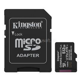 KINGSTON memóriakártya 512GB microSDXC Canvas Select Plus Gen3 - Class 10, A1, - SD adapter SDCS3/512GB small