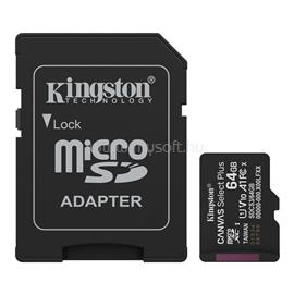 KINGSTON memóriakártya 64GB microSDXC Canvas Select Plus Gen3 - Class 10, A1, - SD adapter SDCS3/64GB small