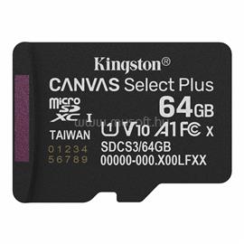 KINGSTON memóriakártya 64GB microSDXC Canvas Select Plus Gen3 - Class 10, A1, - adapter nélkül SDCS3/64GBSP small