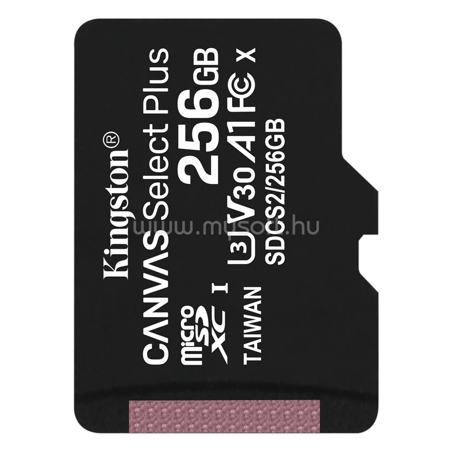KINGSTON Canvas Select Plus MicroSDXC 256GB, Class10. UHS-I U3, V30 memóriakártya