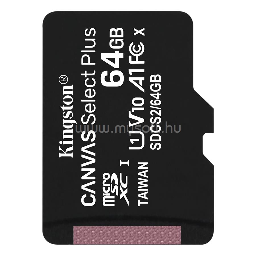 KINGSTON Canvas Select Plus MicroSDXC 64GB, Class10. UHS-I U1, V10 memóriakártya