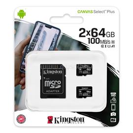 KINGSTON Canvas Select Plus MicroSDXC 64GB.Class10. UHS-I U1, V10 memóriakártya + adapter 2 pack SDCS2/64GB-2P1A small