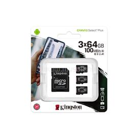 KINGSTON Canvas Select Plus MicroSDXC 64GB.Class10. UHS-I U1, V10 memóriakártya + adapter 3 pack SDCS2/64GB-3P1A small