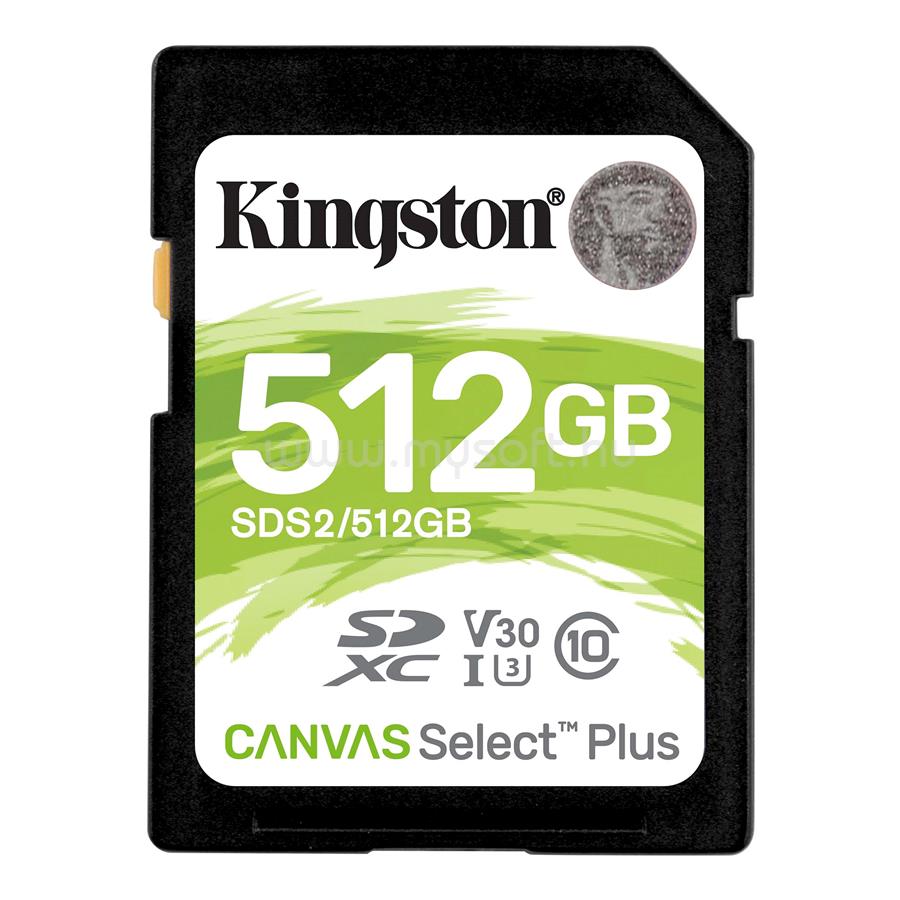 KINGSTON Canvas Select Plus SDXC 512GB Class 10, UHS-I U3 V30 memóriakártya