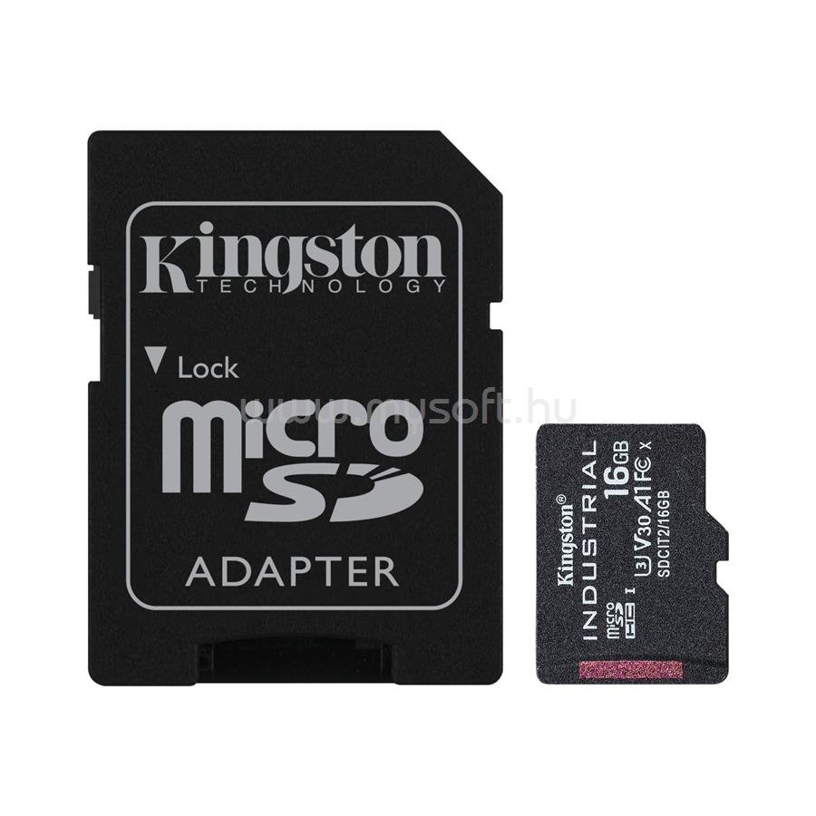 KINGSTON Industrial MicroSDHC 16GB Class 10, UHS-I, U3, V30, A1 memóriakártya + adapter