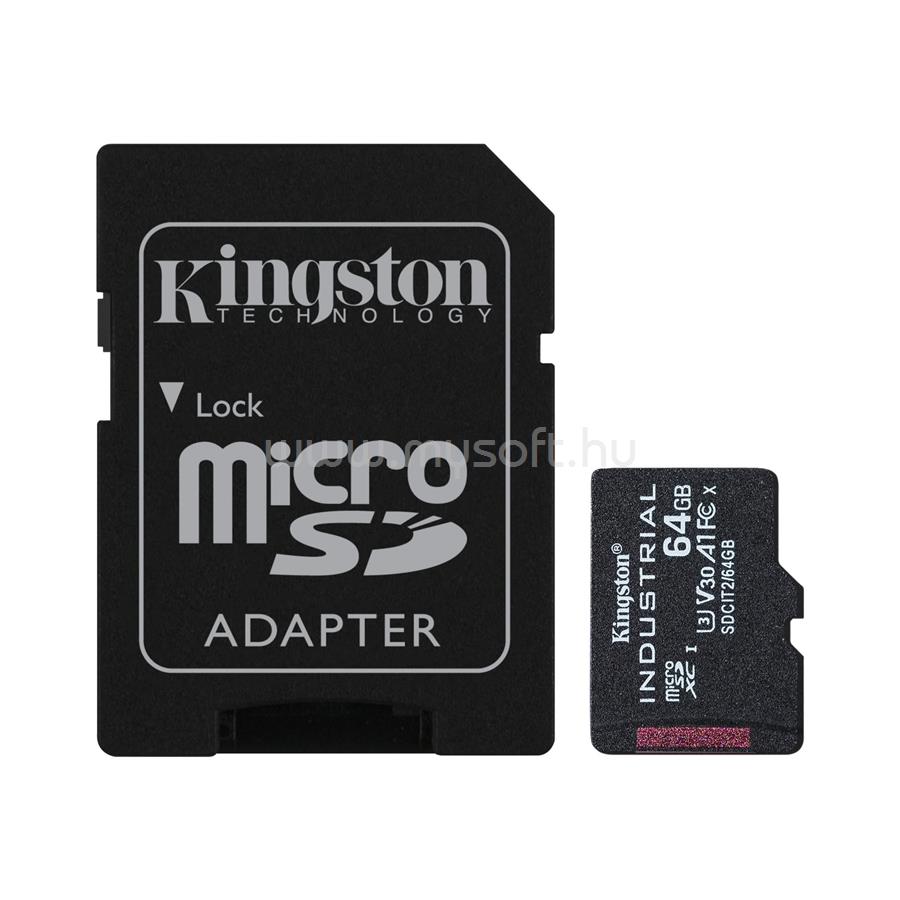 KINGSTON Industrial MicroSDHC 64GB Class 10, UHS-I, U3, V30, A1 memóriakártya + adapter