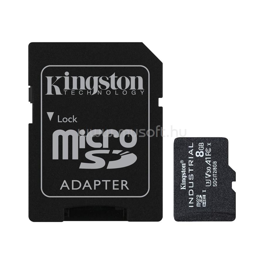 KINGSTON Industrial MicroSDHC 8GB Class 10, UHS-I, U3, V30, A1 memóriakártya + adapter