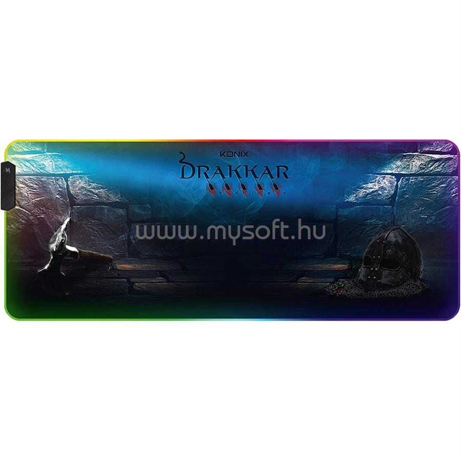 KONIX DRAKKAR PC Hetland XL Gaming Egérpad 800x300mm, Színes RGB LED