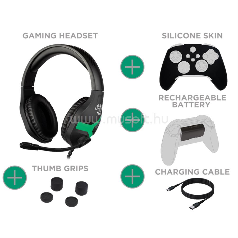 KONIX KX-GPK-CHRONOS MYTHICS Xbox Series S/X Gamer csomag (Fejhallgató + Töltő kábel + Szilikon Tok + Thumb Grips + Aksi), Fekete