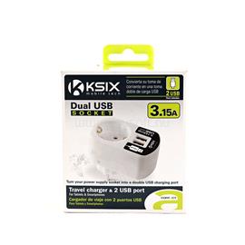 KSIX Fali töltő 2xUSB port+konnektor; 3A - fehér KSIXBXCDAU01 small
