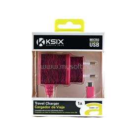 KSIX Fali töltő micro USB-vel; 1A - Pink Zebra KSIXB1740CD02ZR small