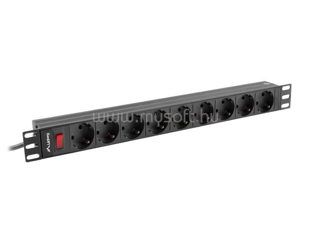 LANBERG 19" PDU/elosztósor 1U 16A 3m 9x Schuko aljzat (fekete)