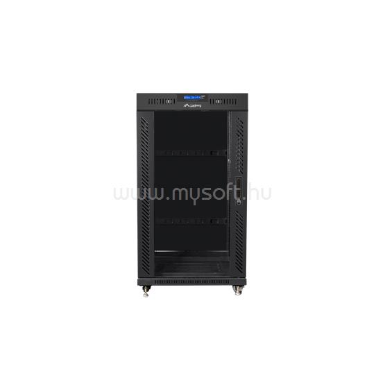 LANBERG 19" szabadon álló rack szekrény 22U/600X600 üvegajtó, lapraszerelt, LCD kijelző, V2 (fekete)