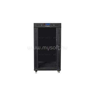 LANBERG 19" szabadon álló rack szekrény 22U/600X800 üvegajtó, lapraszerelt, LCD kijelző, V2 (fekete)