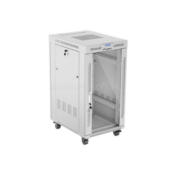 LANBERG 19" szabadon álló rack szekrény 22U/600X800 üvegajtó, lapraszerelt, LCD kijelző, V2 (szürke)
