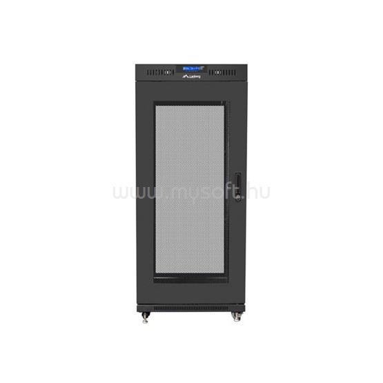 LANBERG 19" szabadon álló rack szekrény 27U/600X600 perforált ajtó, lapraszerelt, LCD kijelző, fekete V2