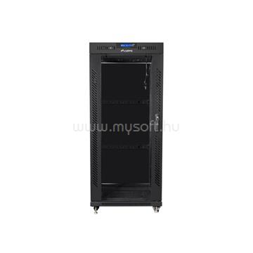 LANBERG 19" szabadon álló rack szekrény 27U/800X1200 üvegajtó, lapraszerelt, LCD kijelző, fekete