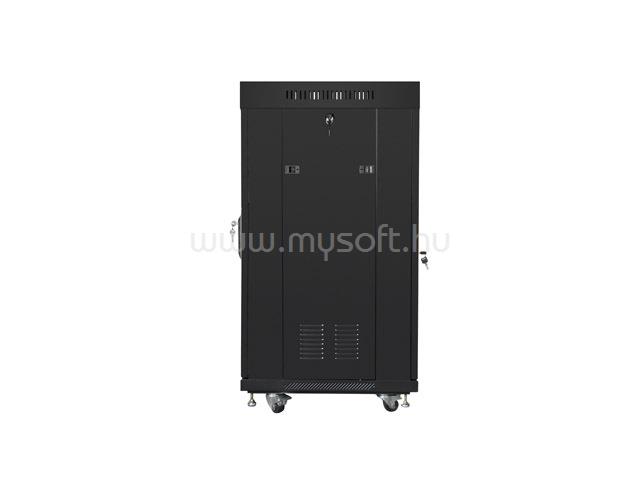 LANBERG 19" szabadonálló rack szekrény 22U/600X600 perforált ajtó, lapraszerelt, LCD kijelző V2 (fekete)