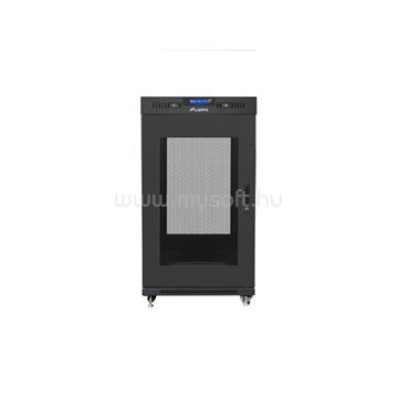 LANBERG 19" szabadonálló rack szekrény 22U/800X800 perforált ajtó, lapraszerelt, LCD kijelző, fekete V2