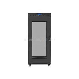 LANBERG 19" szabadonálló rack szekrény 27U/600X800 perforált ajtó, lapraszerelt, LCD kijelző, fekete V2 FF01-6827-23BL small