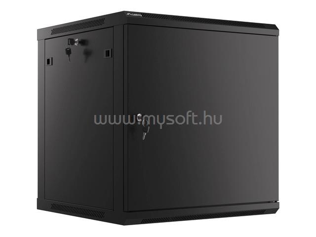LANBERG 19inch 12U 600x600 acélajtós fekete fali rack szekrény flat pack